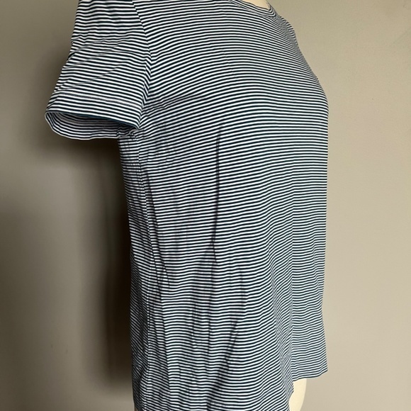 Lafayette 148 Kim Cotton Mini Stripe Roundneck Casual T-Shirt Top White Teal - Picture 3 of 13